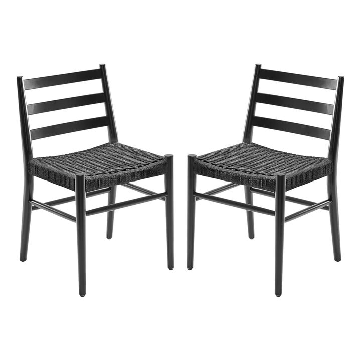 Mid Century Modern Woven Rope Seat Dining Chairs Set of 2