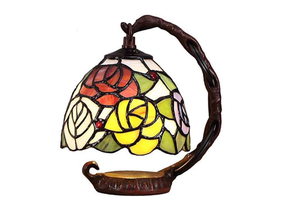 Tiffany Style Stained Glass Rose Table Lamp For Bedroom Living Room Pink
