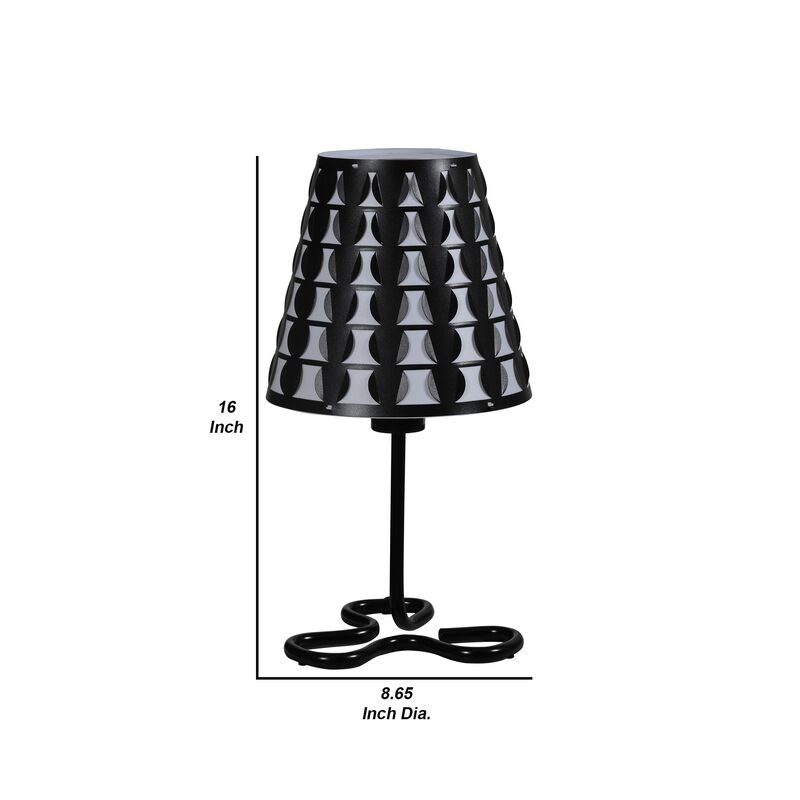 Plastic Shade Metal Table Lamp with Open Clover Base, Black - Benzara