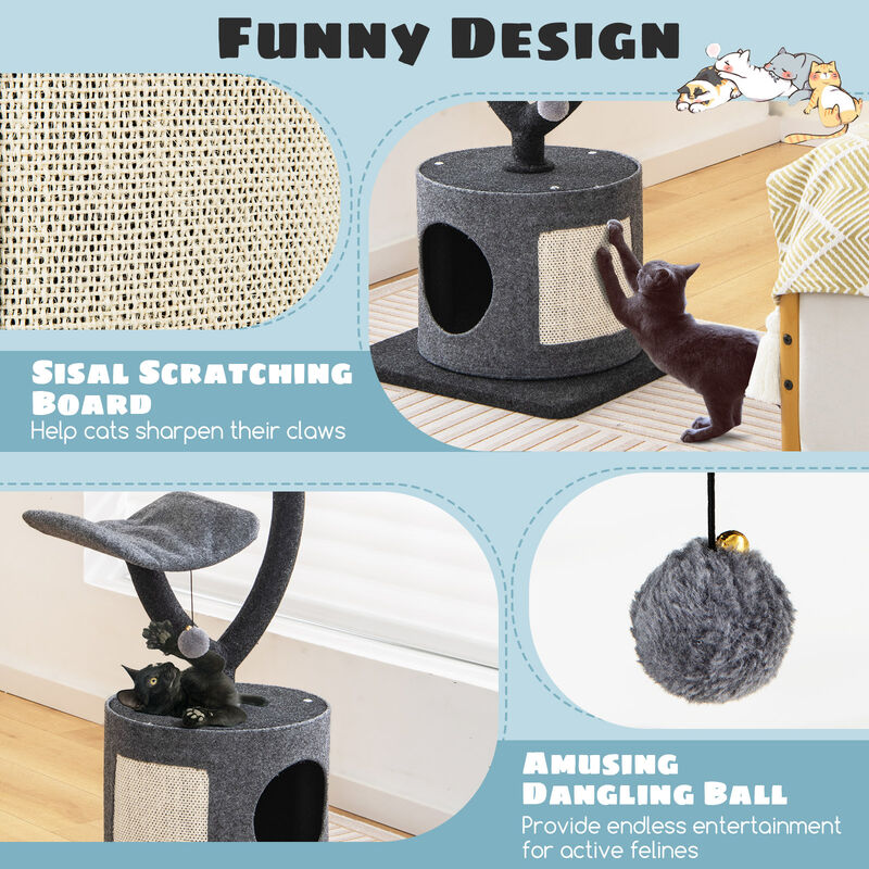 Cat Tree for Indoor Cats with Curved Metal Supporting Frame for Large & Small Cats-Grey