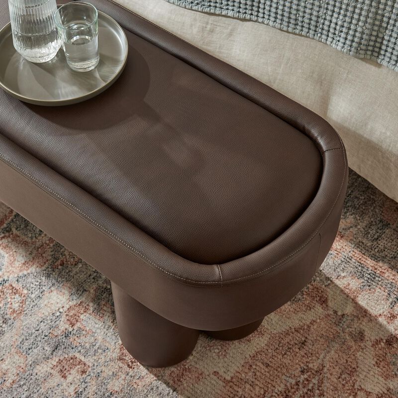 Modway Mossi 52-Inch Modern Oval Vegan Leather Bench in Mushroom &ndash; Upholstered Accent Bench with Cylindrical Clover-Leg Base for Bedroom, Entryway, or Living Room image number 4
