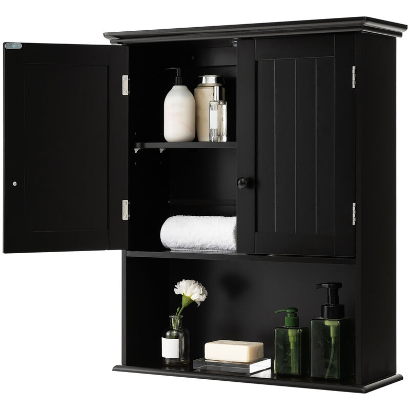 Costway Wall Mount Bathroom Cabinet Wooden Medicine Cabinet Storage Organizer Espresso