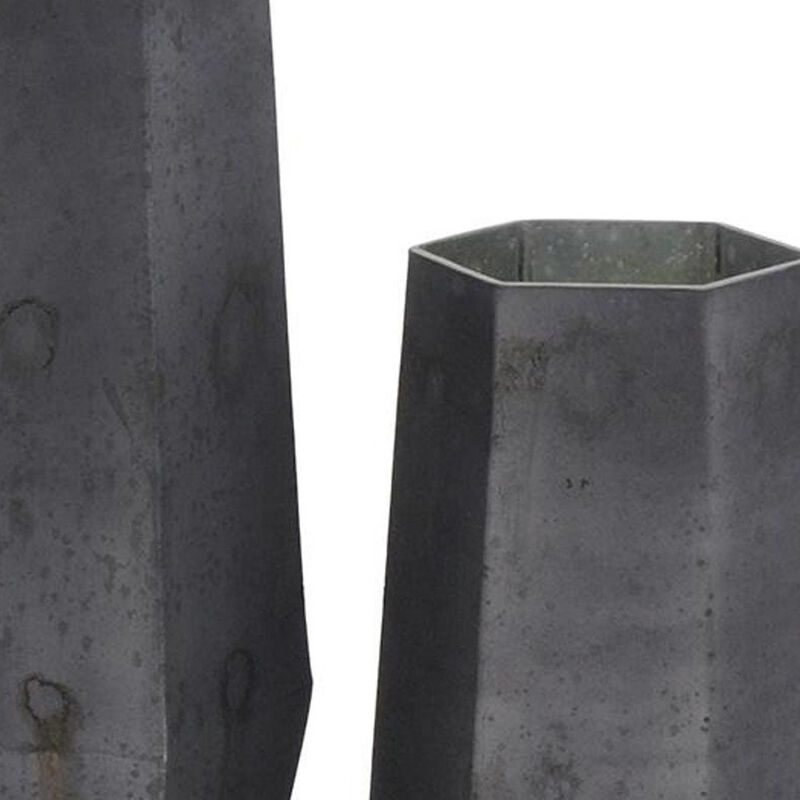 HomeRoots Set of Two Black Hexagonal Glass Table Vases image number 3