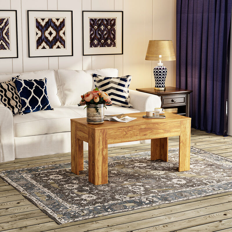 FUFU&GAGA Modern Wood Grain Coffee Table with Hidden Storage Compartment, L-Shaped Legs, Textured Finish, (31.5 in. W x 15.7 in. D x 28.7 in. H), Natural Wood