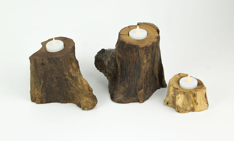 Set of 3 Natural Gamal Branch Wooden Single Tealight Candle Holders image number 2