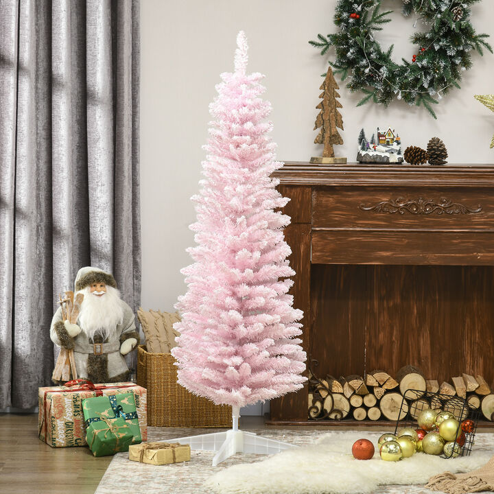 BreeBe 5FT Decorated Snow Flocked Pencil Artificial Christmas Tree