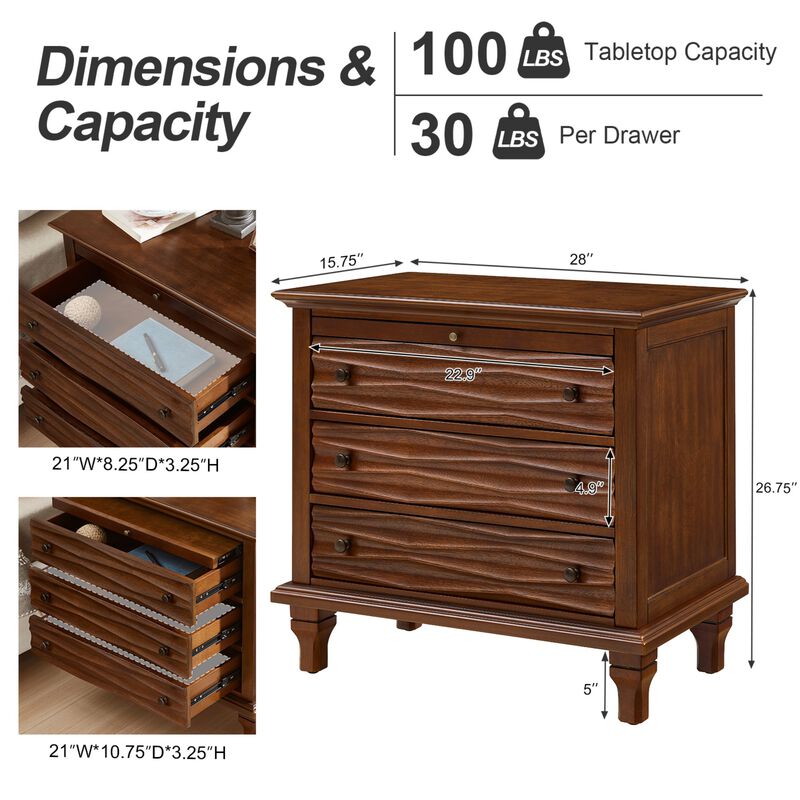 Beprax Built‑in Charging Station Farmhouse 3‑Drawer Nightstand image number 8