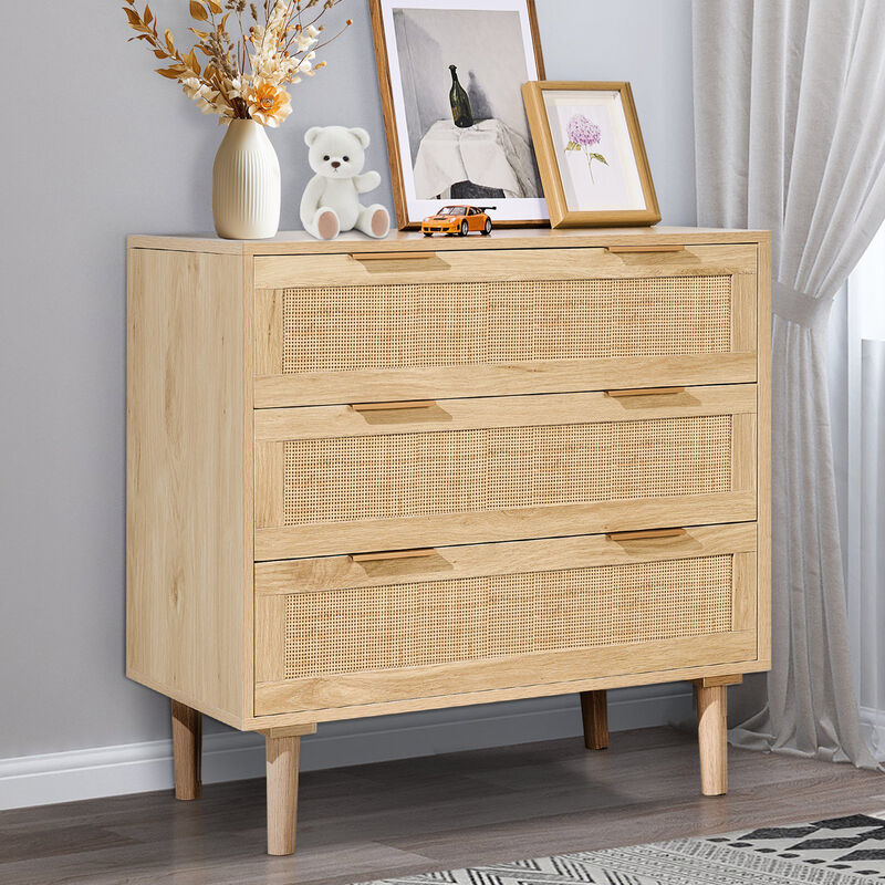 3 Drawer Rattan Dresser Chest of Drawers with Storage for Bedroom Living Room Hallway image number 1