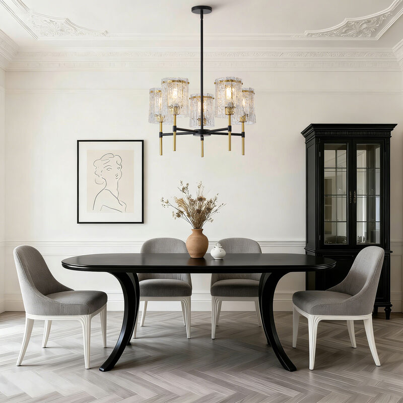 ELEMENT ACE Industrial Textured Water Ripple Glass Chandelier, Adjustable Height E26 Base Compatible Light Fixture for Dining Room Living Room Entryway image number 5