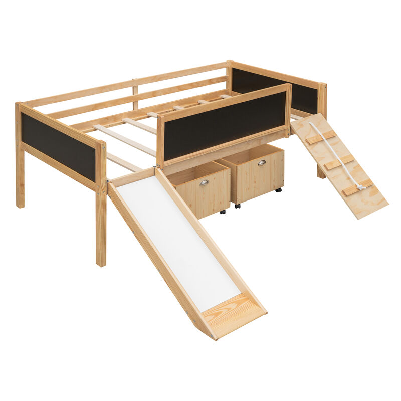 Whisen Twin size Loft Bed Wood Bed with Two Storage Boxes image number 3