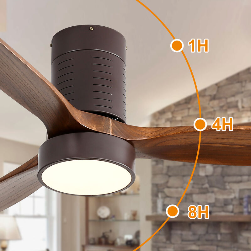 Modern 52" Ceiling Fan &ndash; Flush Mount with LED Light, Solid Wood Blades & Remote