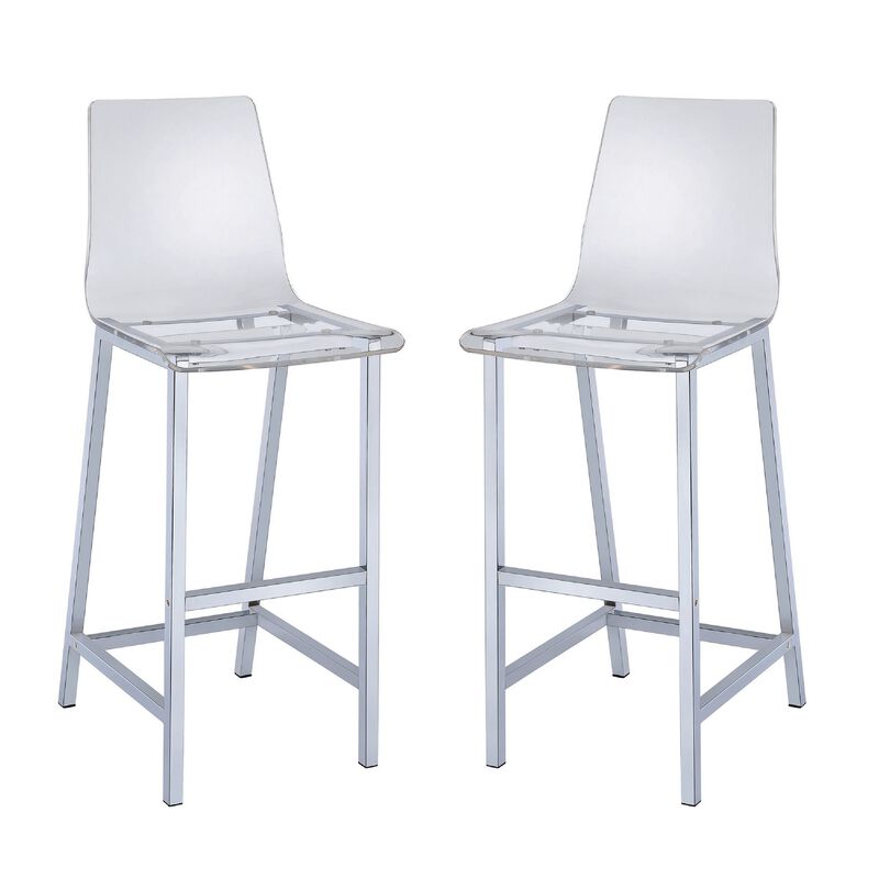 Elegant Acrylic Bar Height Stool with Chrome Base, Clear And Silver, Set of 2 image number 0