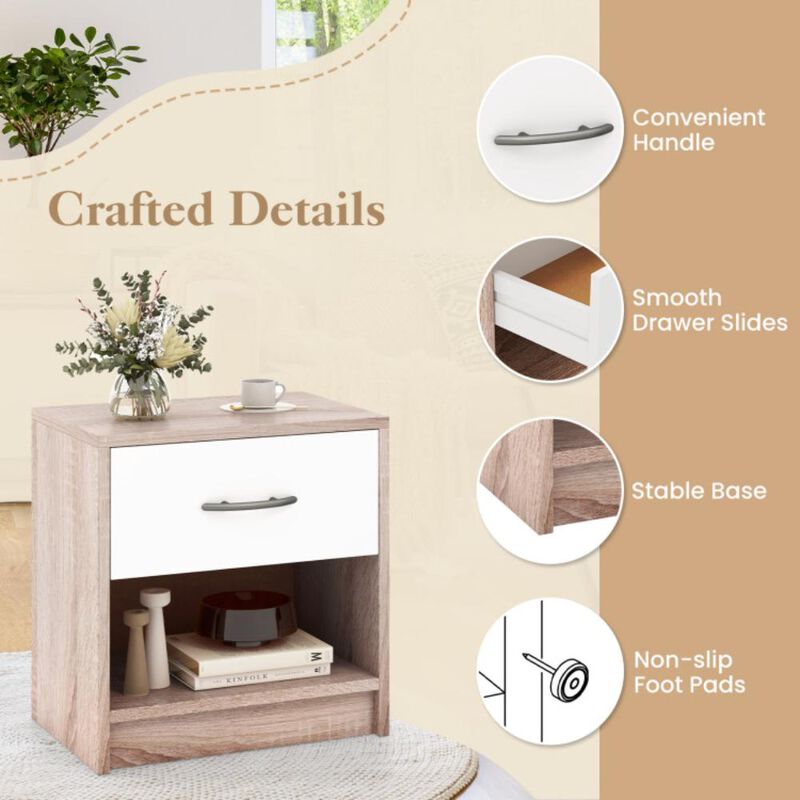 Hivvago Bedside Table Nightstand with Drawer and Open Storage Shelf