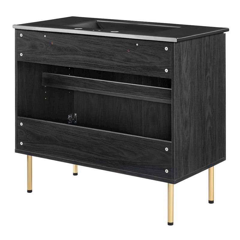 Modway Chaucer 36&rdquo; Bathroom Vanity in Oak Black with Ceramic Sink Basin, 36 Inches image number 4