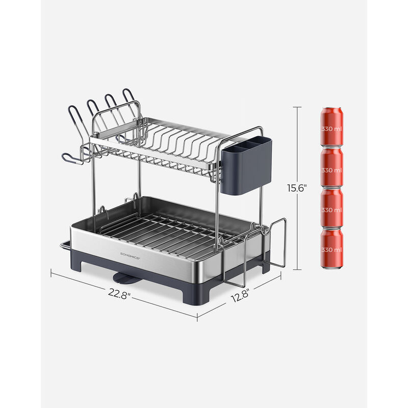 2-Tier Dish Rack with Draining Tray Space-Saving Stainless Steel Design image number 5