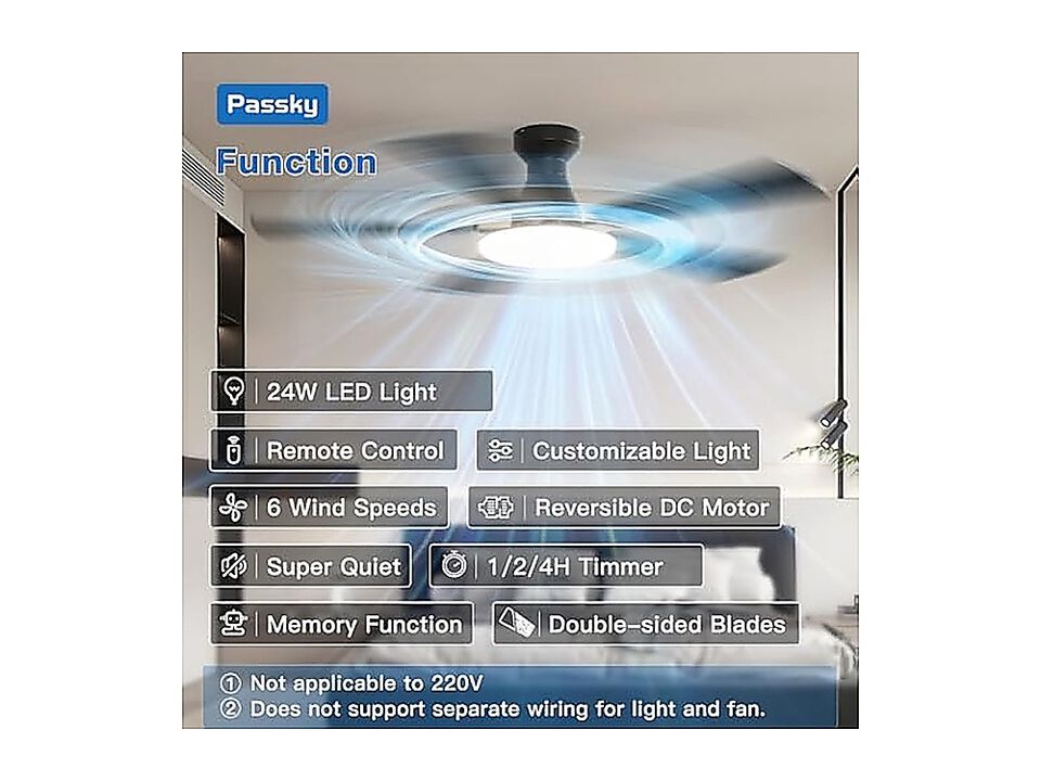 Ceiling Fans Lights 52 Inch Flush Mount Fan Remote Control Low Profile Bedroom