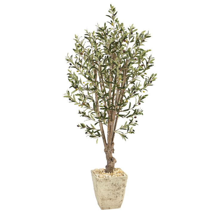 HomPlanti 5 Feet Olive Artificial Tree in Country White Planter