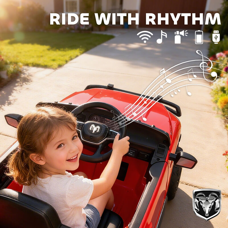 BreeBe 12V Kids Ride on Car, Licensed Dodge RAM 3500 Ride on Toys with Dual Motors, Remote Control image number 6