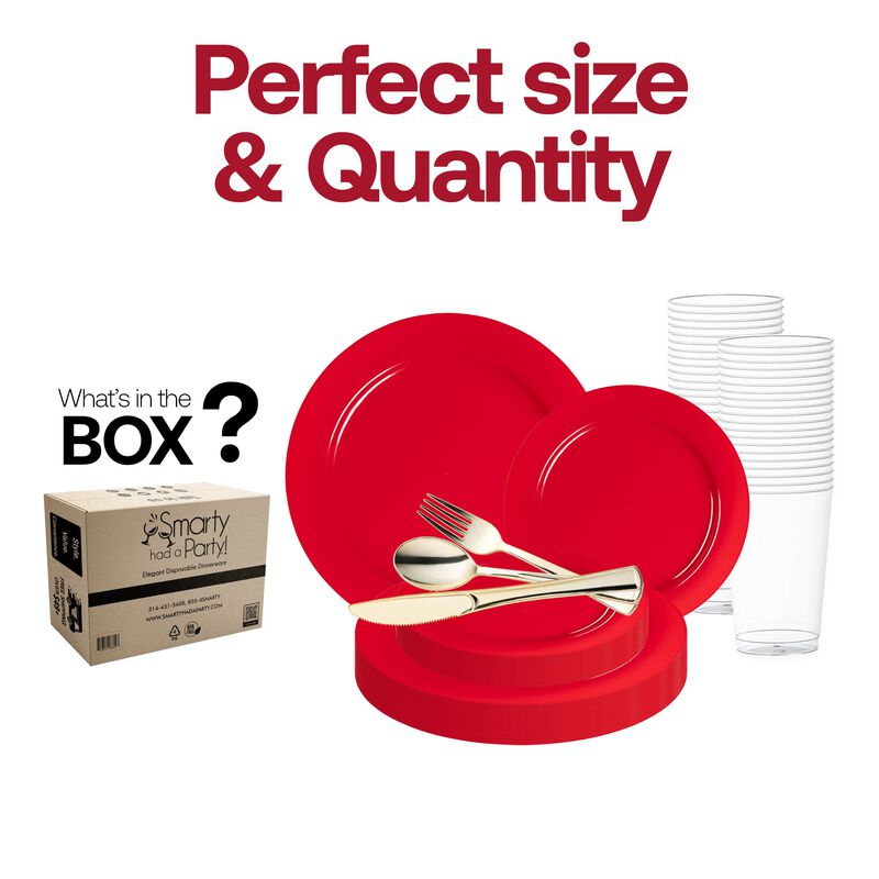 Solid Red Holiday Round Plastic Wedding Value Set (30 Sets) image number 3