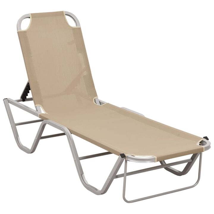 vidaXL Aluminium Sun Lounger with Textilene Fabric - Cream Modern Design Outdoor Furniture for Garden, Beach, Camping