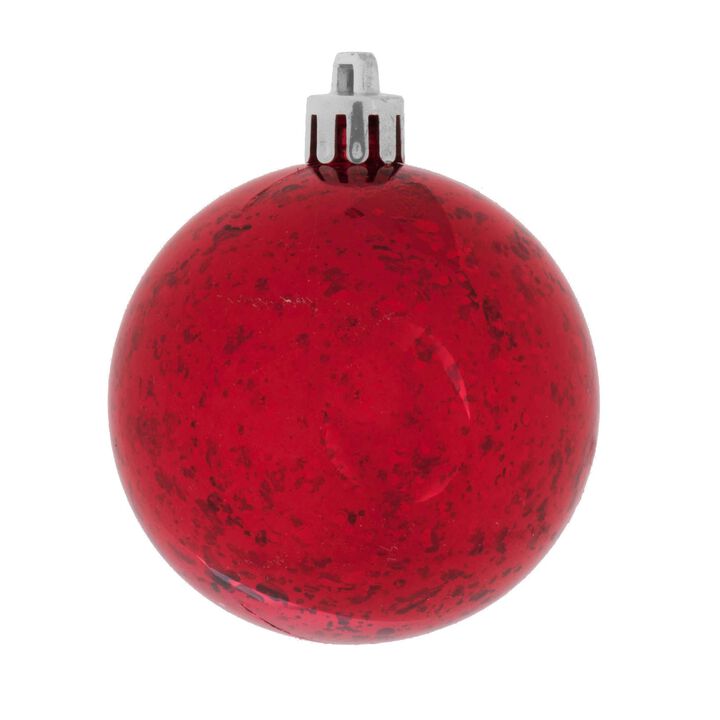 Vickerman 6" Red Shiny Mercury Ball Ornament - Set of 4 - Texture and Elegance for Holiday Decorating - Reliable Hanging - Exceptional Collection Addition - Perfect for Christmas Tree