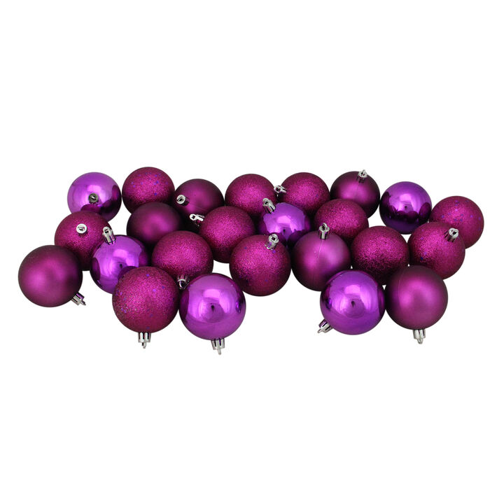 24ct Purple Shatterproof 4-Finish Christmas Ball Ornaments 2.5" (60mm)