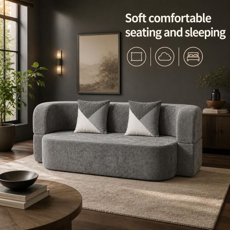 GOODSILO Convertible Eggshell Sleeper Sofa Bed with Plush Upholstery and 33D High Density Foam for Small Space Living Rooms Bedrooms Apartments image number 4