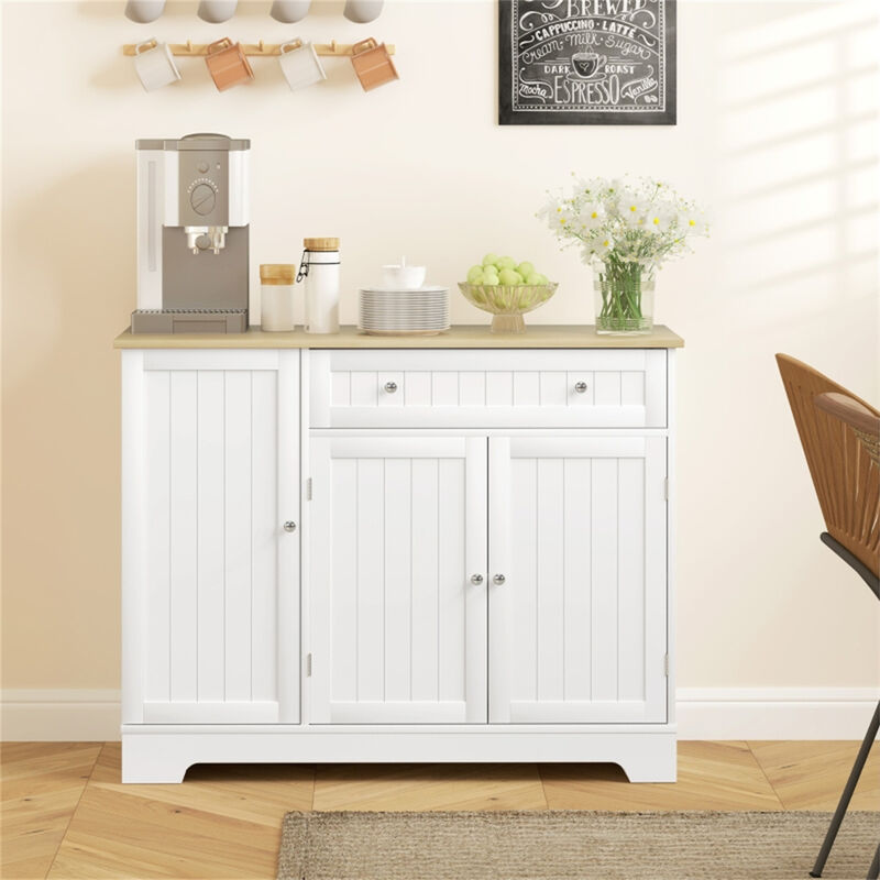 Wooden Kitchen Storage Cabinet with Countertop and Closed Compartments
