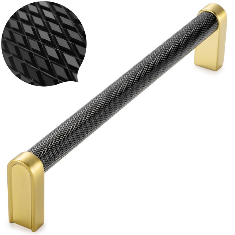 KOOFIZO Black and Gold Cabinet Pulls, 5-Pack Knurled Cabinet Handles, 6-1/4 Inch Screw Spacing, P28 Hardware for Kitchen Cupboar image number 0
