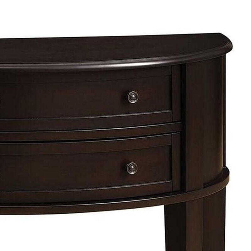 Demilune Wooden Console Table With 2 Drawers, Brown-Benzara