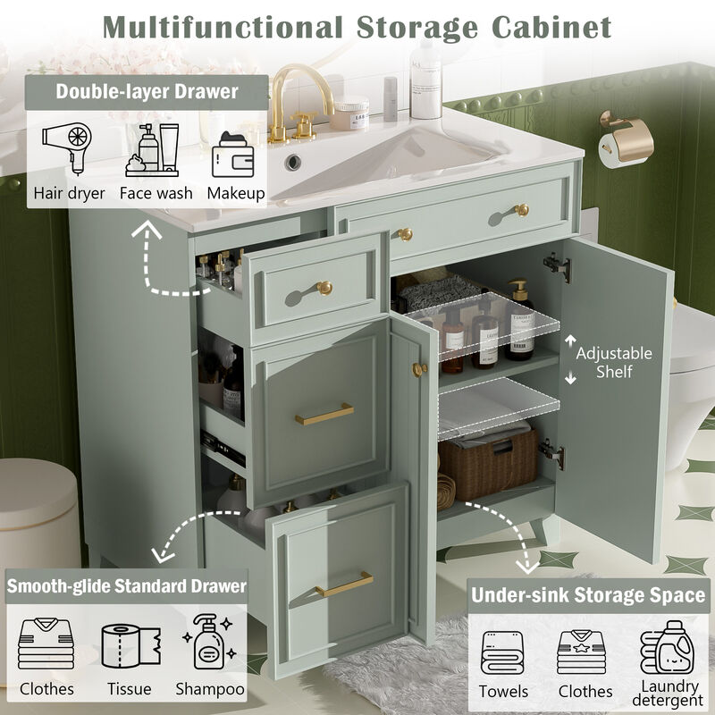 Merax 36" Modern Bathroom Vanity with Ceramic Sink