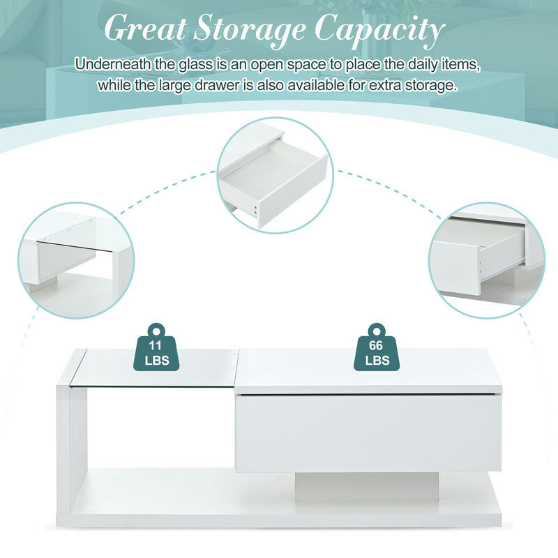 Merax Modern Coffee Table with Tempered Glass