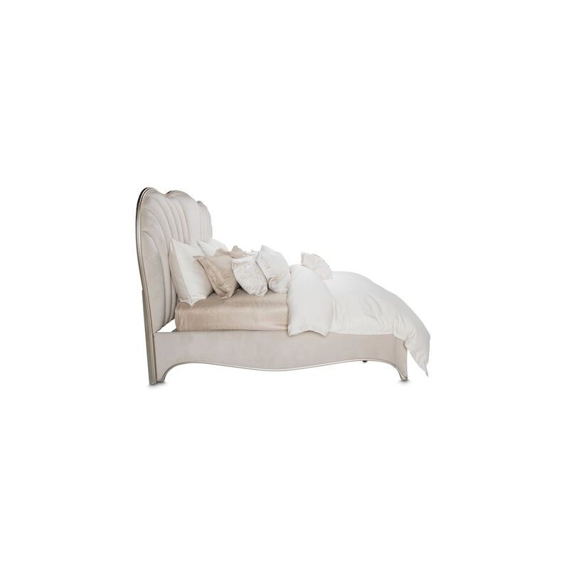 Michael Amini London Place Queen Velvet Panel Bed - Creamy Pearl