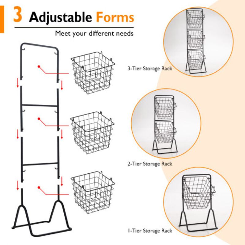 3-Tier Fruit Basket Stand with Adjustable Heights