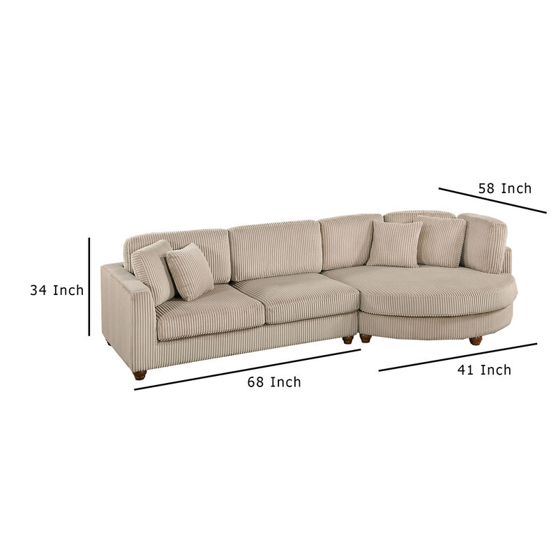 Zeo 2pc Oversize Sectional Sofa and Chaise, Taupe Brown Corduroy - Benzara