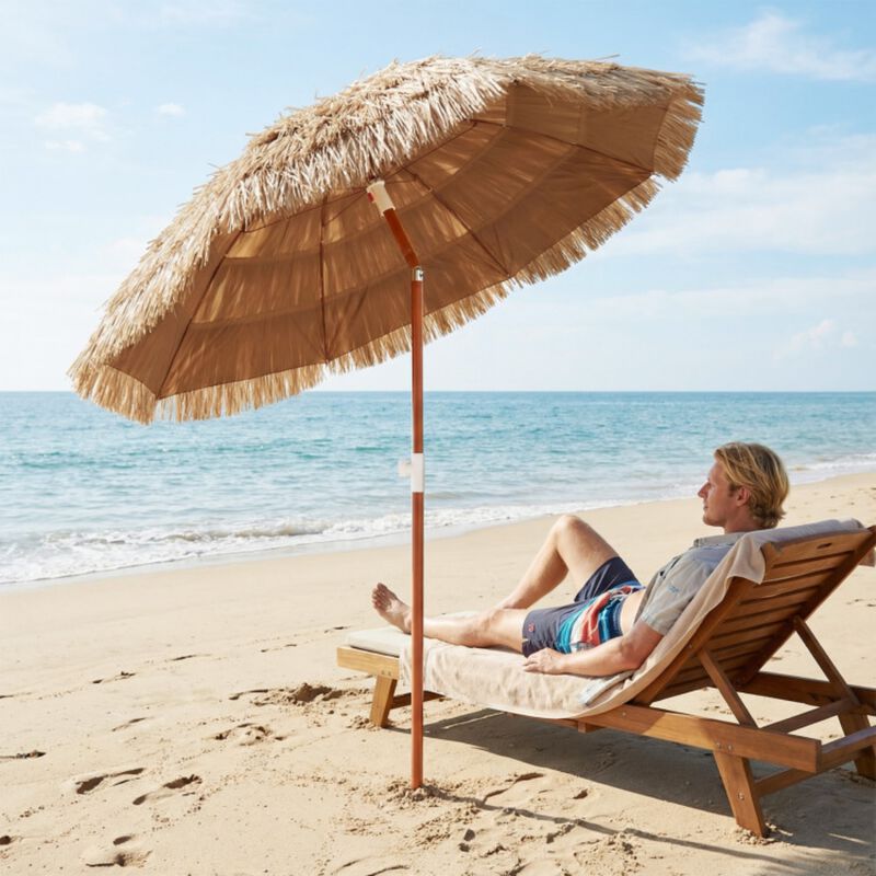 6 FT Thatched Beach Umbrella with Push Button Tilt Carrying Bag image number 1