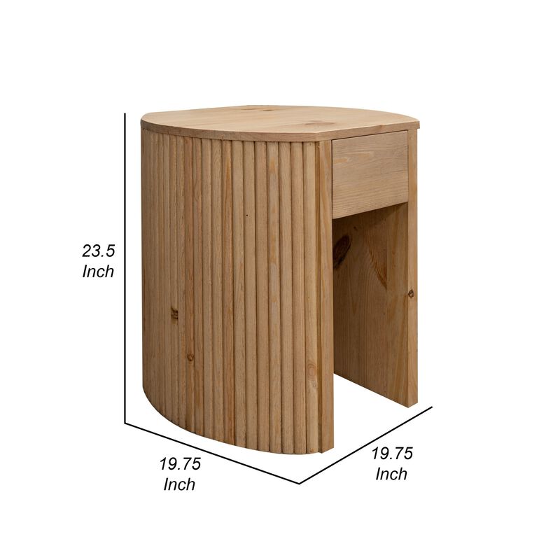 Izya 20 Inch Chairside End Table, Drawer, Intricate Ribbed Column, Brown