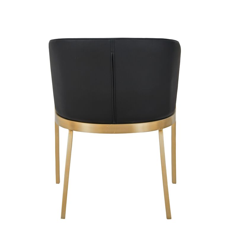 Cid Ravi 23 Inch Dining Chair, Dark Gray Faux Leather, Brass Steel Legs - Benzara image number 3
