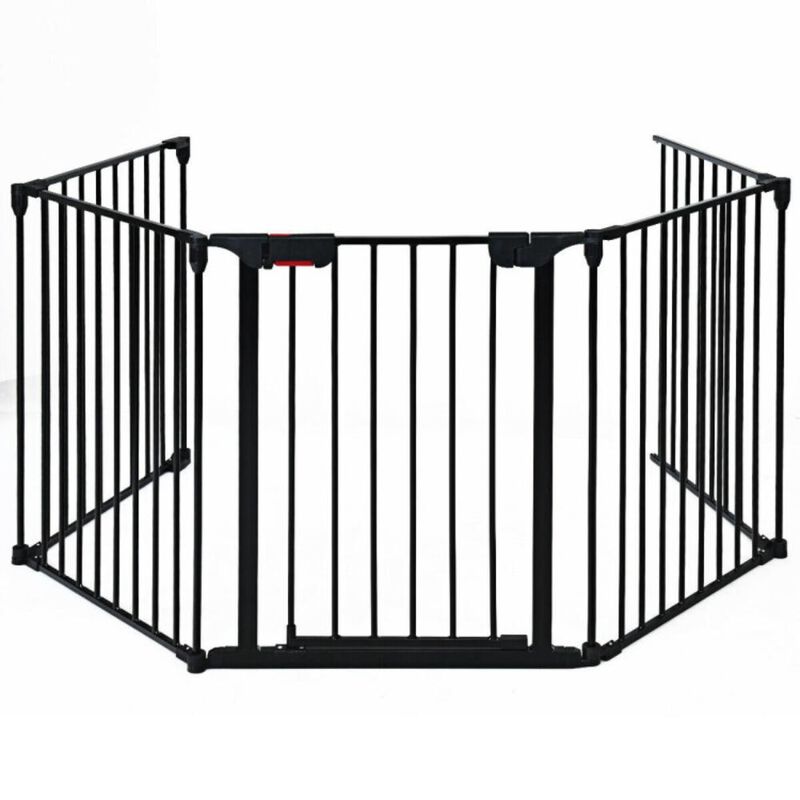 Hivvago 115 Inch Length 5 Panel Adjustable Wide Fireplace Fence