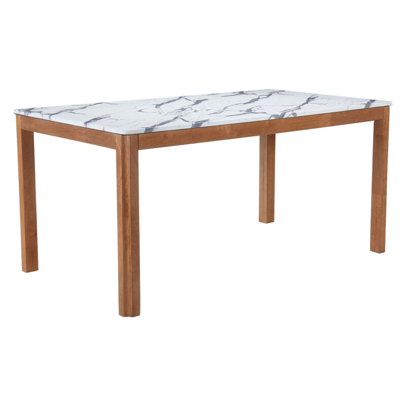 HomeRoots 63" White and Natural Faux Marble and Solid Wood Dining Table image number 3