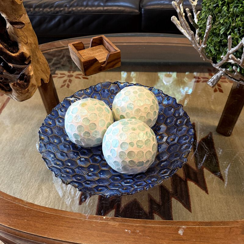 Decorative Balls Set Of 3 Aqua Capiz Shell 4 Inch Coastal Orbs Bowl Fillers image number 7