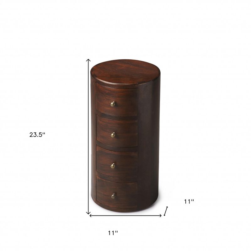 Homezia 24" Warm Brown Wood Round End Table With Four Drawers