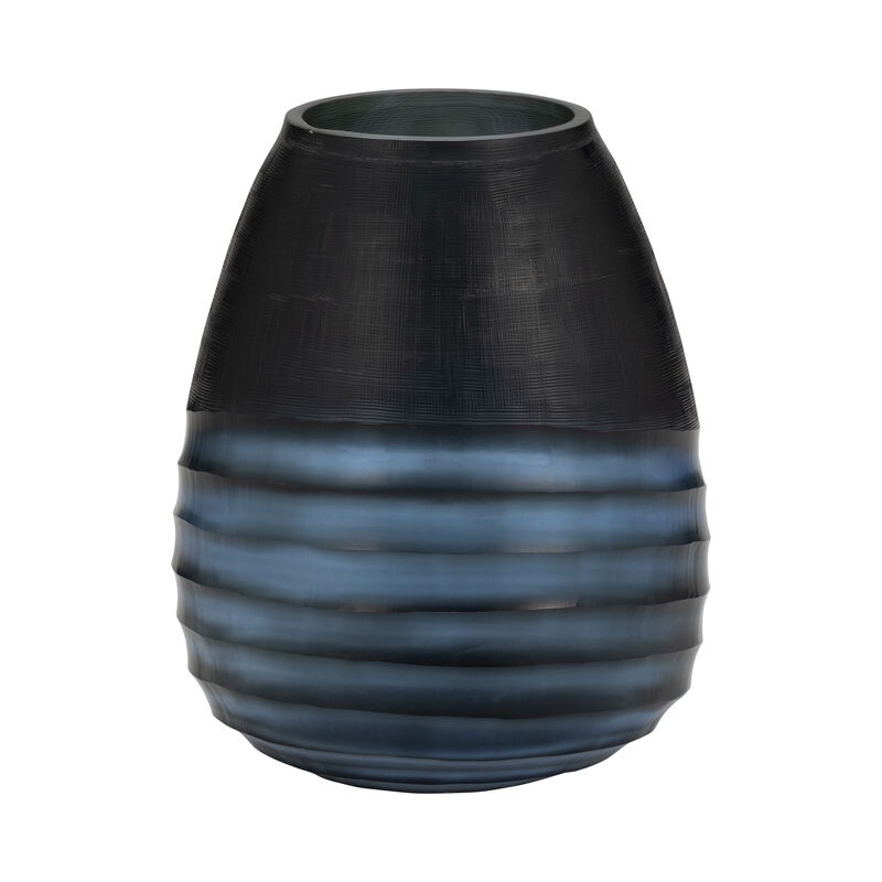 Glass 11" Etched Vase, Blue image number 3