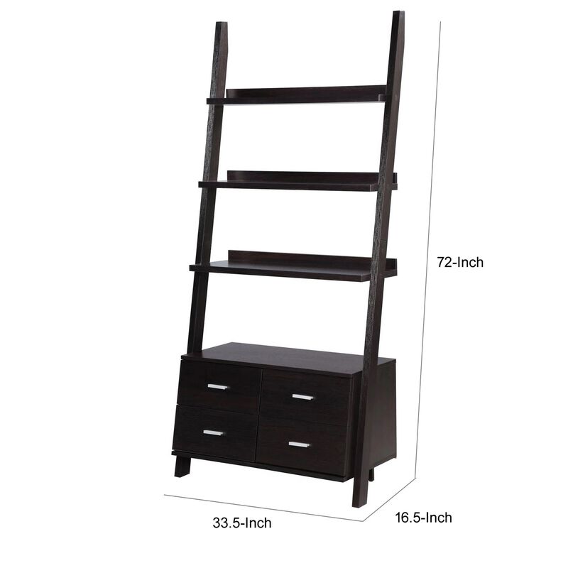 Quirky Ladder Bookcase With 4 Storage Drawers And Open Shelves, Cappuccino