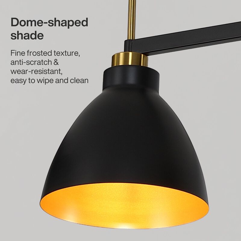 Three-Light Linear Kitchen Island Light, Black and Gold Dome Shades image number 6