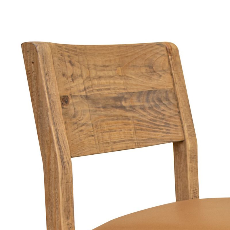 Asic 18 Inch Dining Chair, Set of 2, Vinyl Fabric, Natural Brown Pine Wood-Benzara image number 2