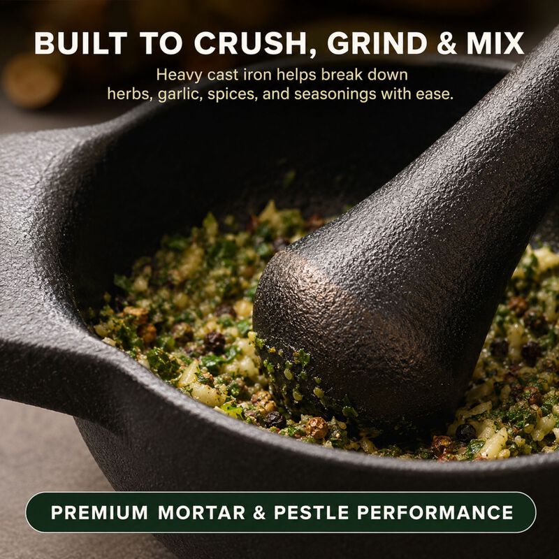 Alva Nori Enameled Cast Iron Mortar and Pestle 2Cups 4"  - Easy to Clean and Made without PFAS, PFOA & PTFE - Traditional Kitchen Tool Used for Grinding, Crushing, and Mixing Ingredients image number 4