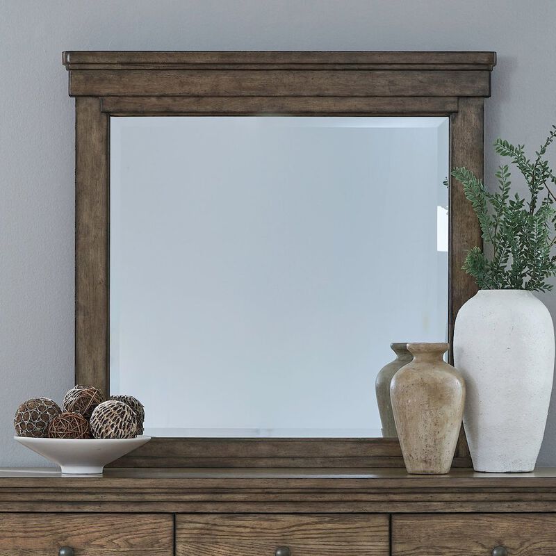 Liberty Furniture Carolina Park Mirror Transitional Wood Framed 42" x 40" - Amber Brown image number 1