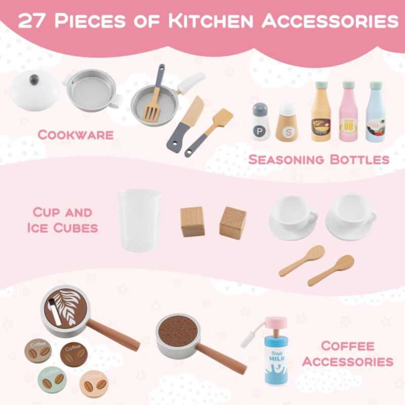 Hivvago Kids Kitchen Set Wooden with Coffee Makers and Accessories