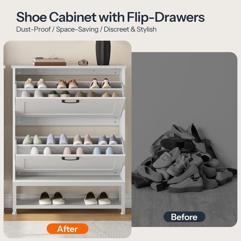 2-Drawer Narrow Shoe Cabinet, Compact Storage Organizer for Shoes image number 5